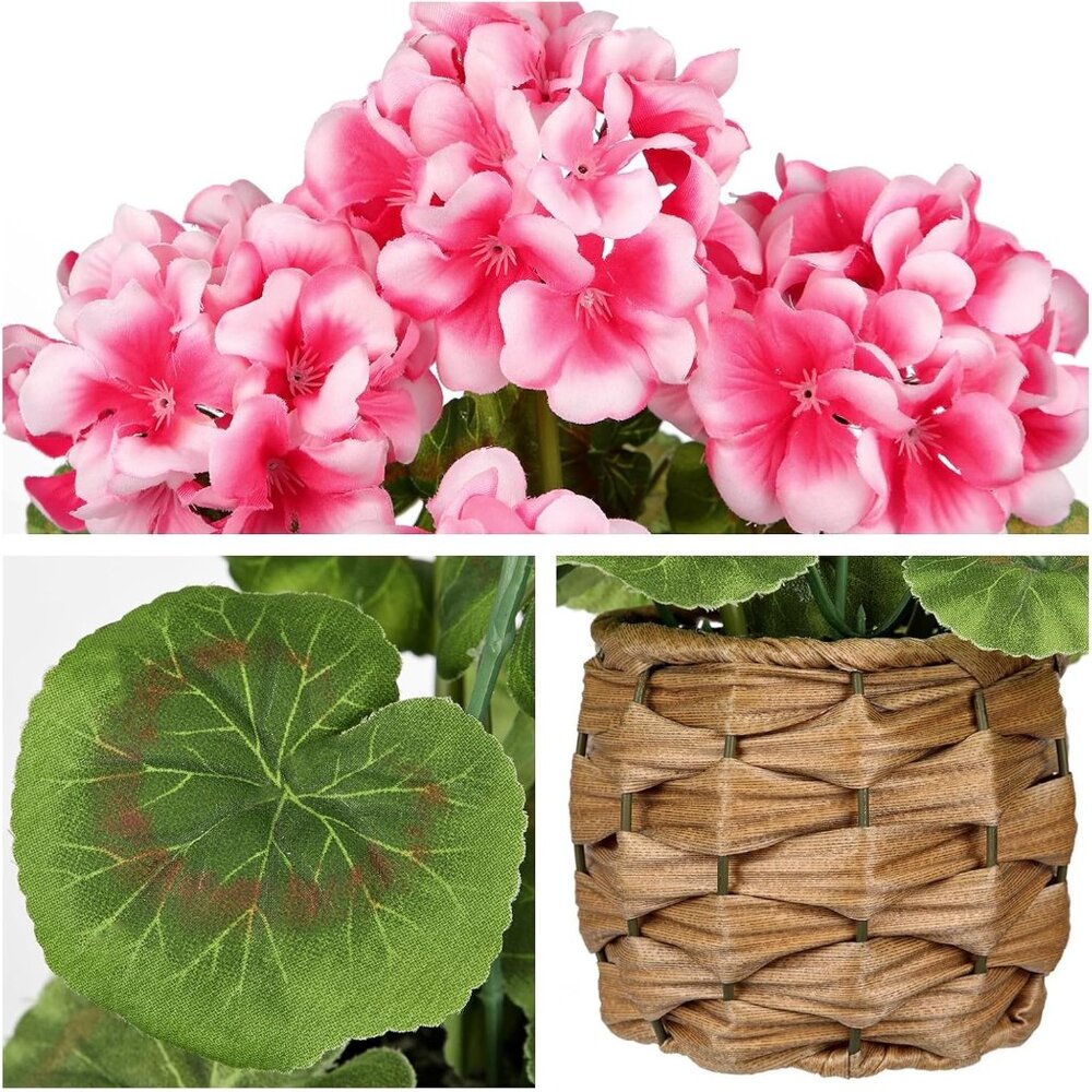 Artificial Flower Pink Basket Plant Potted Silk Realistic Lush Home Table Decor - Picture 5 of 6